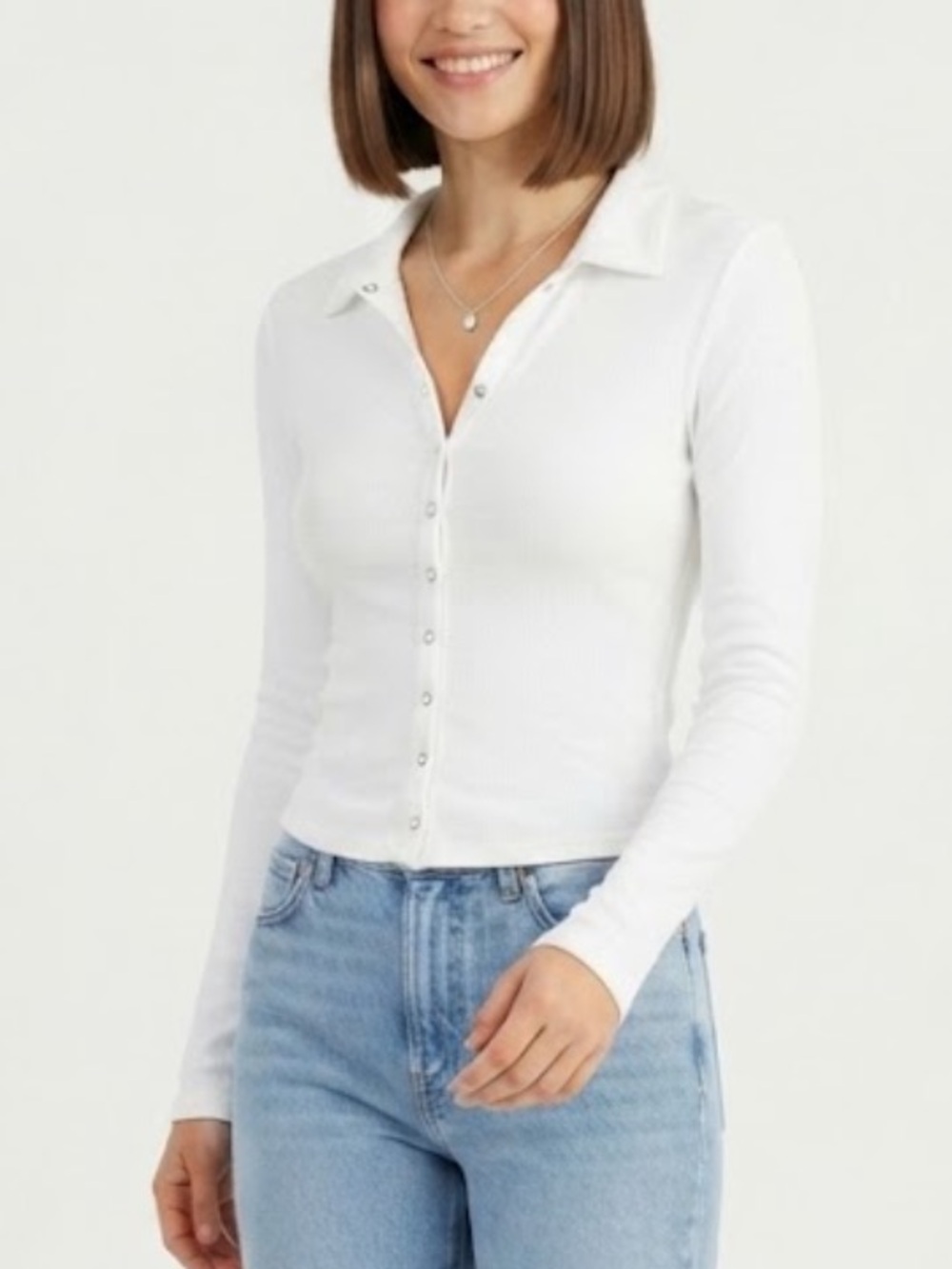 NWT True Craft White / Ivory Long Sleeve Button-Up Ribbed Top Women’s Small